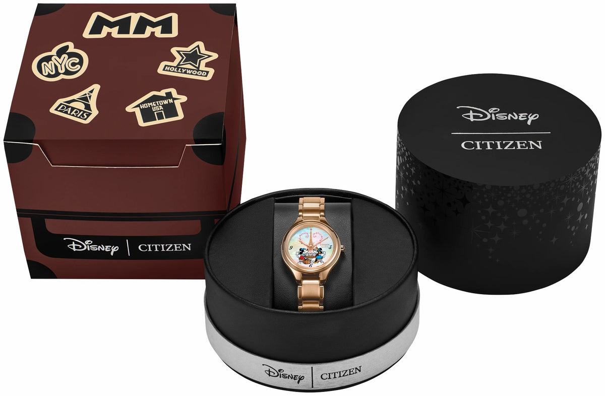 Citizen Mickey Mouse & Minnie Mouse Take Paris White Dial Stainless Steel Bracelet FE2103-52D