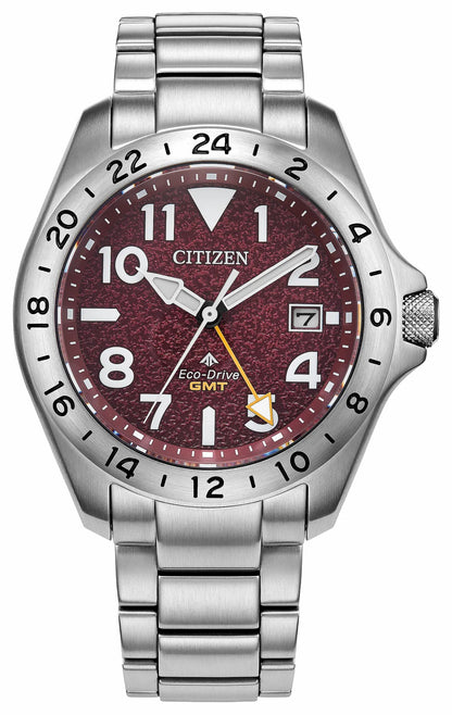 Citizen Promaster Land GMT Red Dial Stainless Steel Bracelet BJ7150-50W