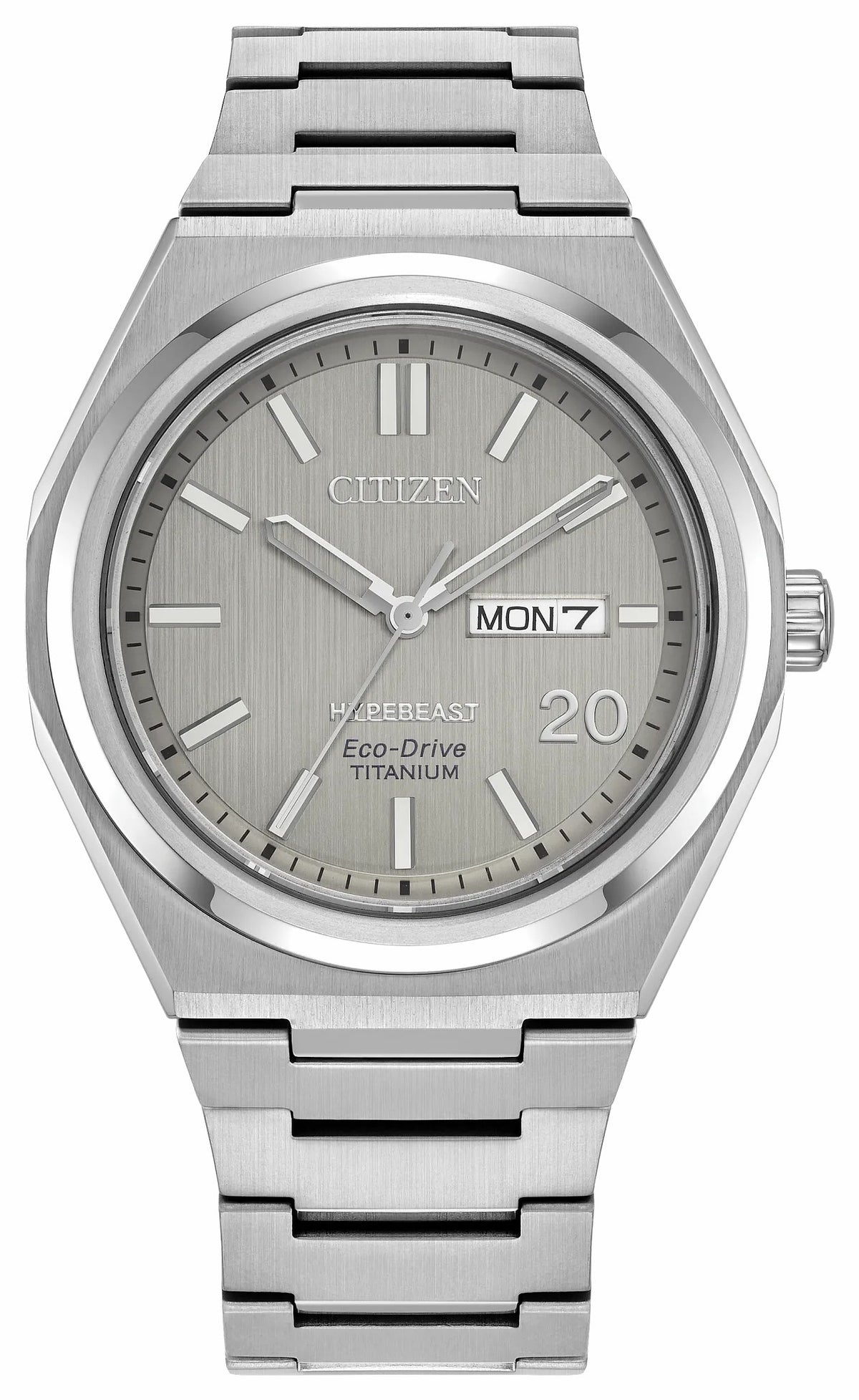 Citizen Zenshin Three-hand x Hypebeast Silver-Tone Dial Super Titanium with Duratect Platinum Bracelet AW0138-59A