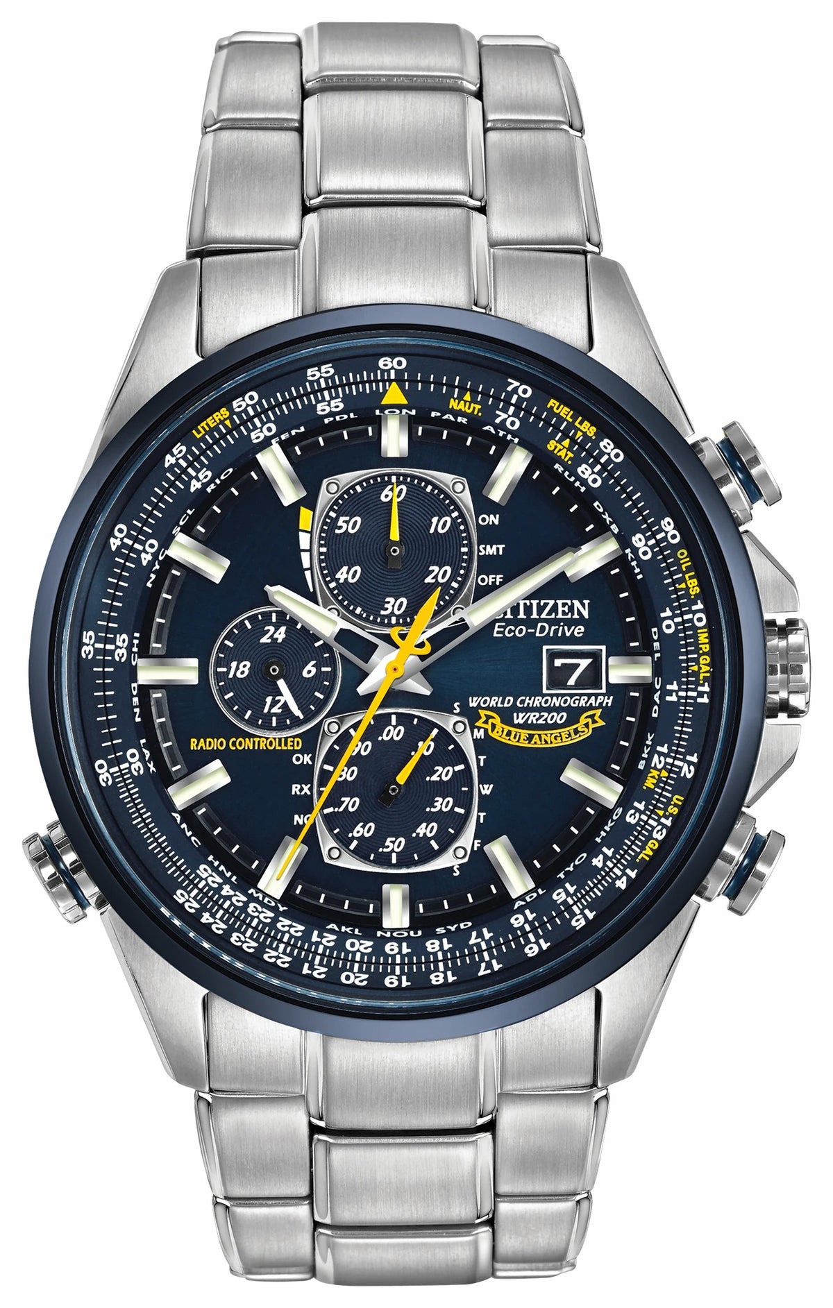 Citizen World Chronograph A-T - Men's Eco-Drive Steel Blue Dial Watch