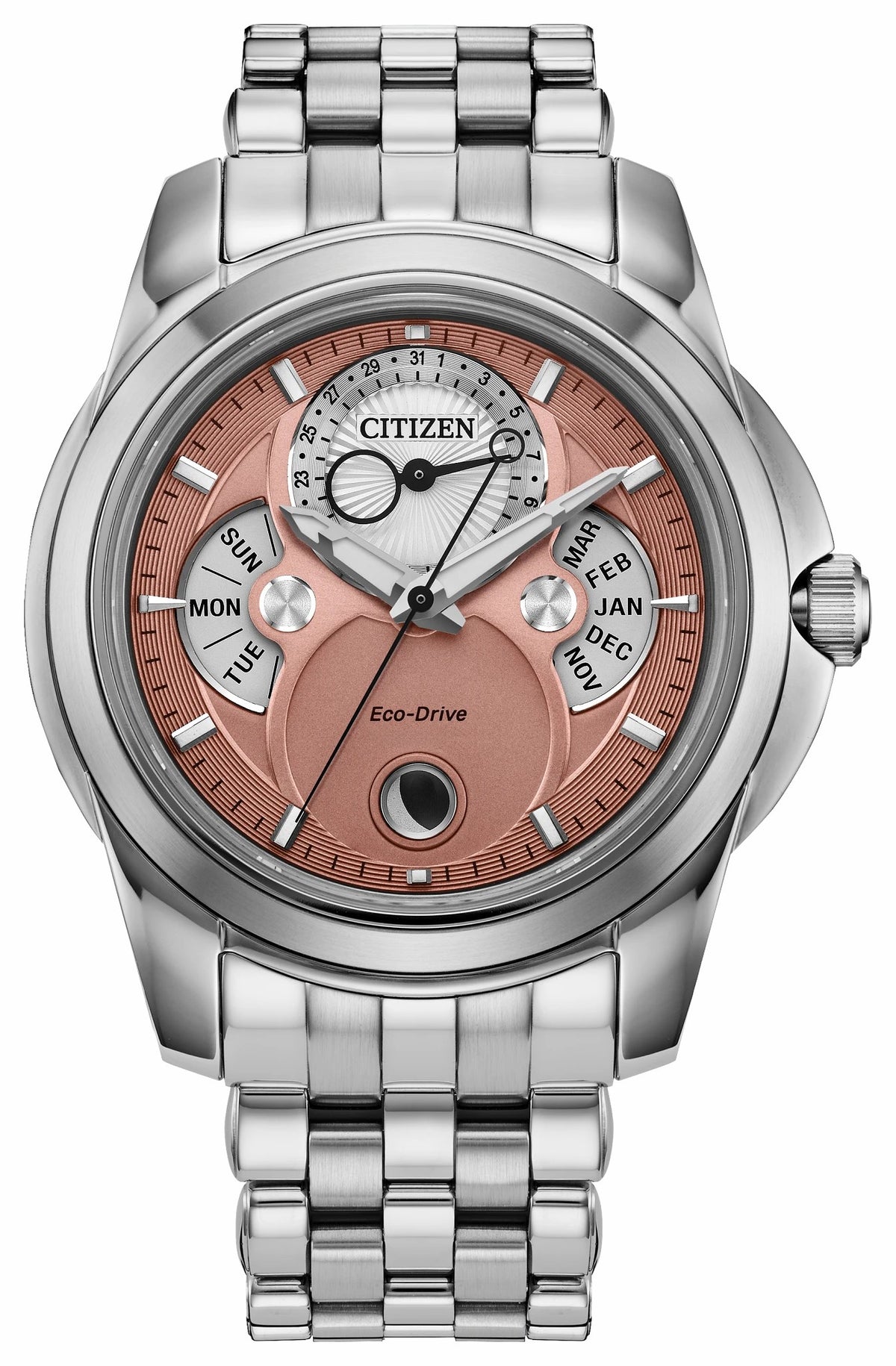 Citizen Calendrier Salmon Dial Stainless Steel Bracelet BU0080-52X