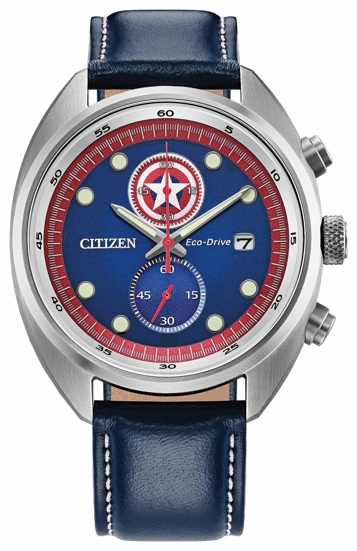 Citizen Captain America 85th Anniversary Blue Dial Leather Strap CA7046-46W