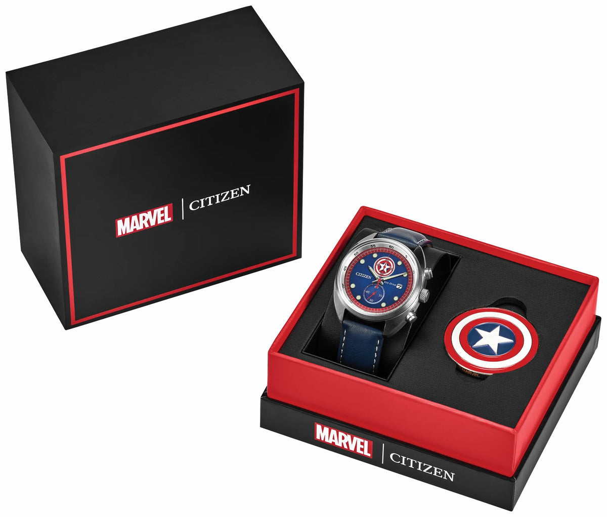 Citizen Captain America 85th Anniversary Blue Dial Leather Strap CA7046-46W