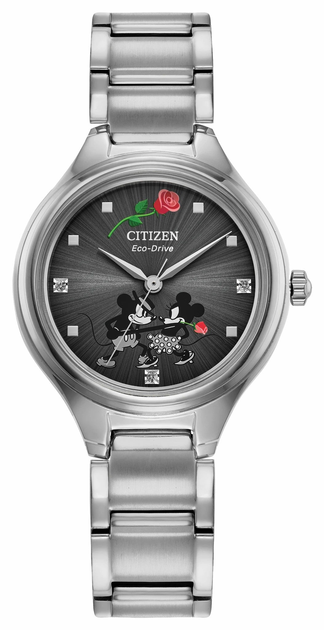 Citizen Mickey Mouse and Minnie Mouse Tango Gray Dial Stainless Steel Bracelet FE2101-58W