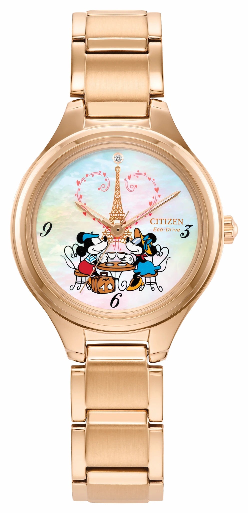 Citizen Mickey Mouse & Minnie Mouse Take Paris White Dial Stainless Steel Bracelet FE2103-52D