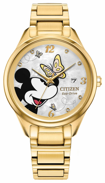 Citizen Mickey Flutterby White Dial Stainless Steel Bracelet FE6192-51D