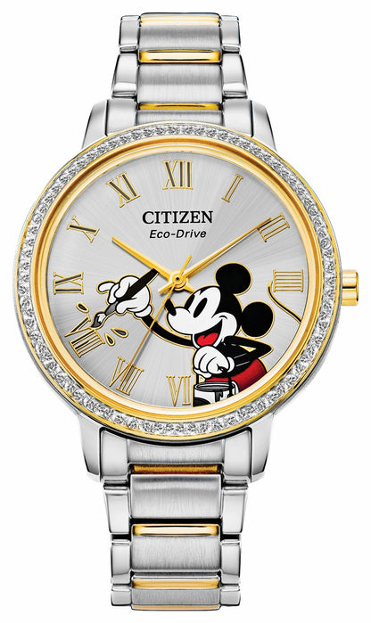 Citizen Mickey Crystal Silver-Tone Dial Stainless Steel Bracelet FE7044-52W