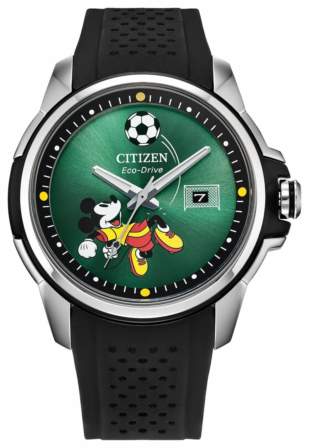 Citizen Mickey Mouse Goalie Green Dial Silicone Strap AW1656-08W