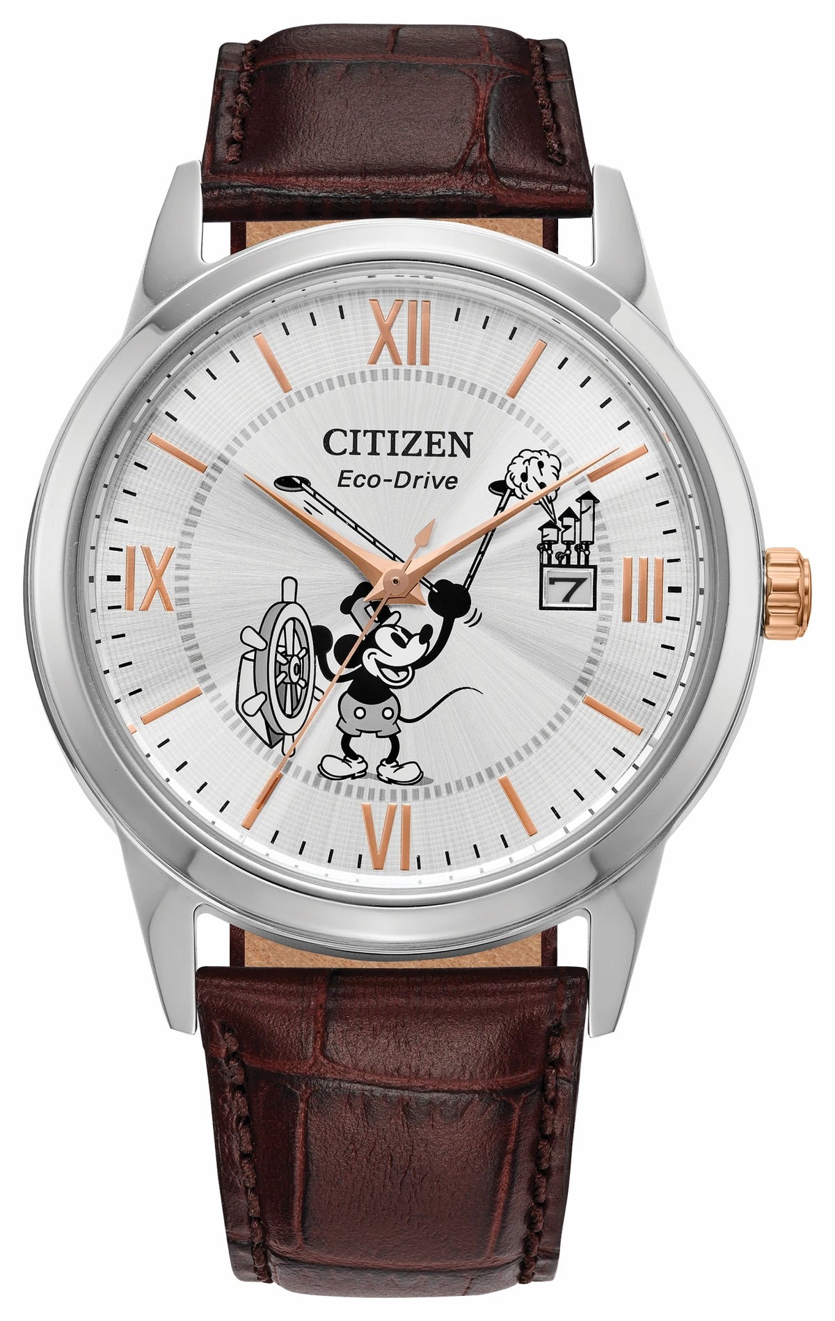 Citizen Steamboat Willie 1928 Silver-Tone Dial Leather Strap AW1788-07W