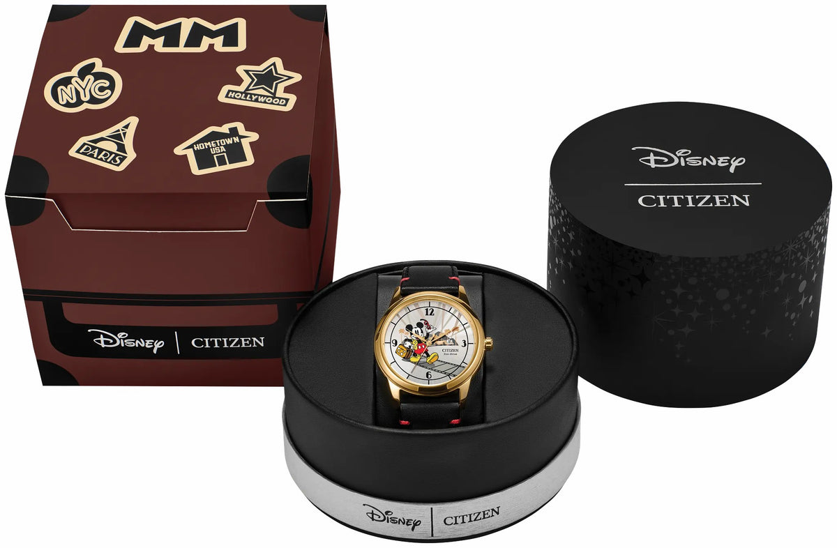 Citizen Mickey Mouse Takes Hollywood Silver-Tone Dial Leather Strap FE7063-07W