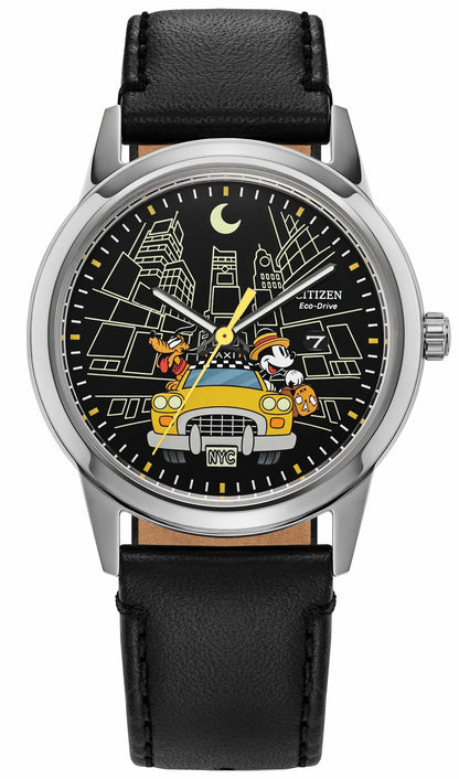 Citizen Mickey Mouse & Pluto Take NYC Black Dial Leather Strap AW1860-01W