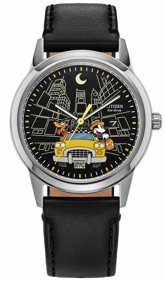 Citizen Mickey Mouse & Pluto Take NYC Black Dial Leather Strap AW1860-01W