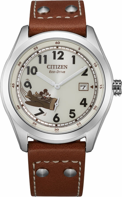Citizen Mickey Aviator Ivory Dial Leather Strap BV1088-08W