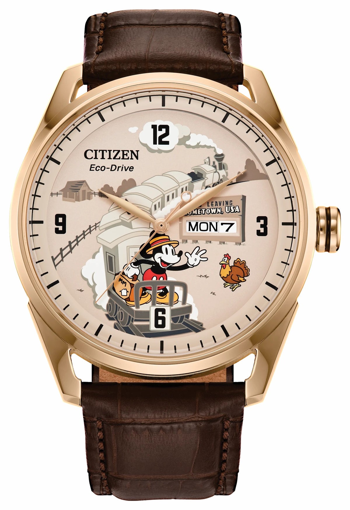 Citizen Hometown Mickey Mouse Beige Dial Leather Strap AW0088-04W