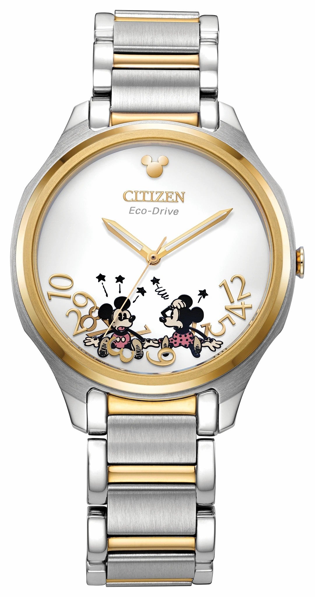 Citizen Falling Mickey & Minnie Silver-Tone Dial Stainless Steel Bracelet EM0754-59W