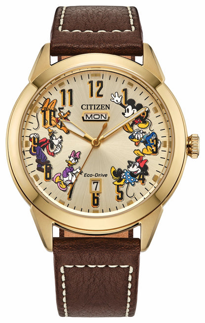 Citizen Donald Duck and Crew Beige Dial Leather Strap AW0093-04W