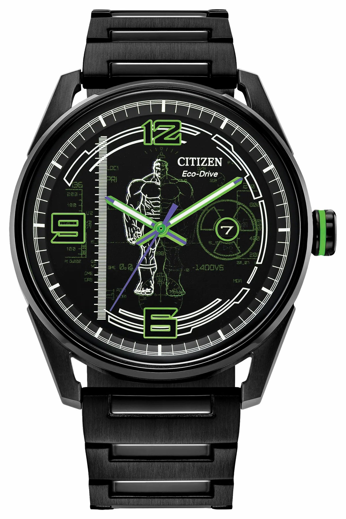 Citizen Hulk, Green Goliath Black Dial Stainless Steel Bracelet BM7675-57W
