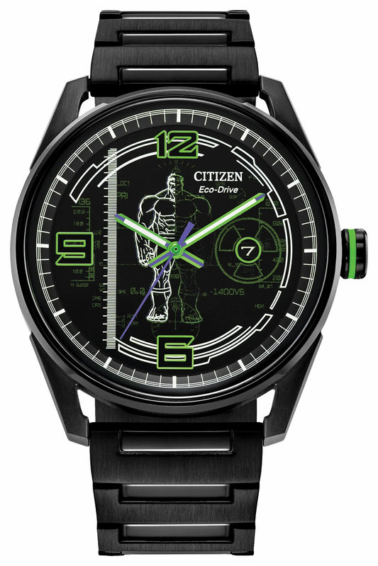 Citizen Hulk, Green Goliath Black Dial Stainless Steel Bracelet BM7675-57W