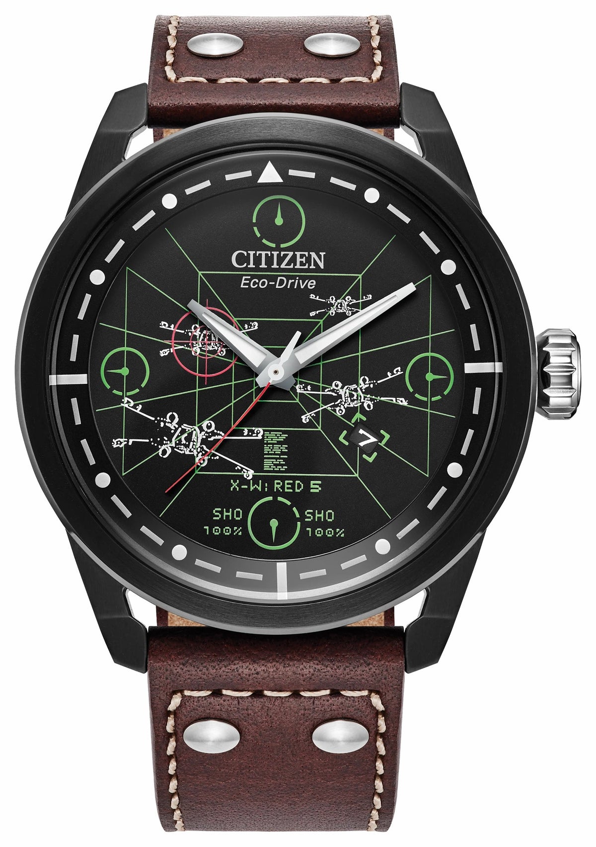 Citizen X-Wing and TIE Fighter Black Dial Leather Strap AW1738-05W