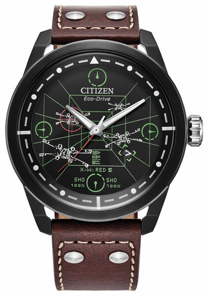 Citizen X-Wing and TIE Fighter Black Dial Leather Strap AW1738-05W