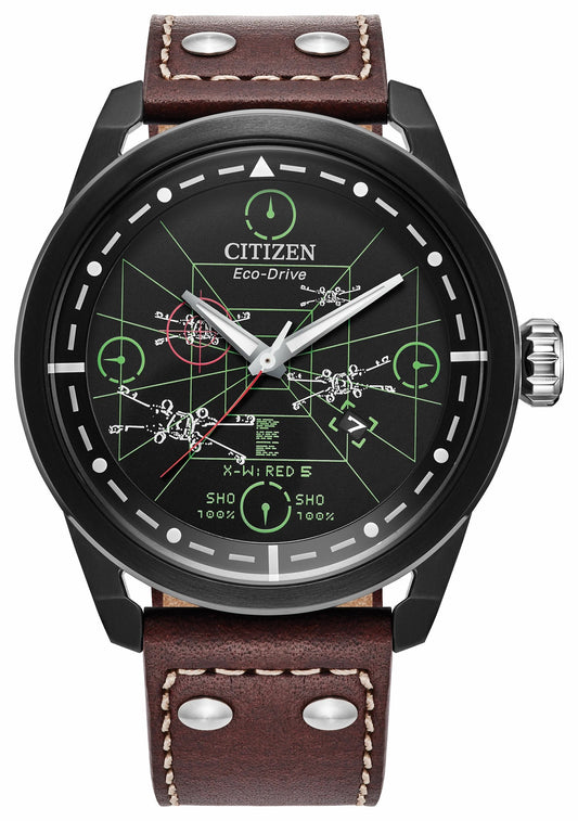 Citizen X-Wing and TIE Fighter Black Dial Leather Strap AW1738-05W